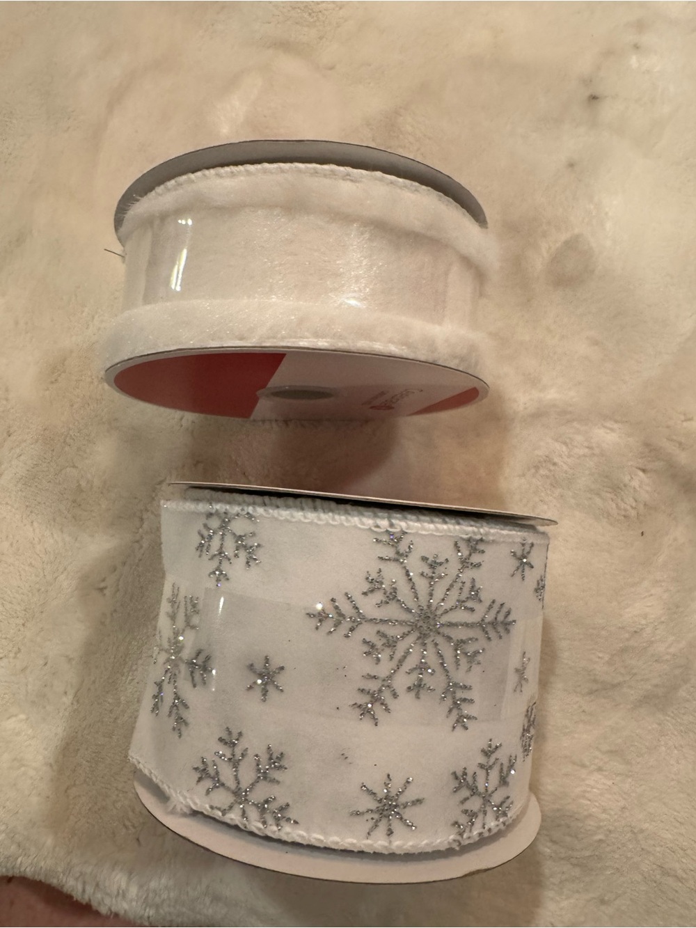 NEW 2 Rolls of White Christmas Wired Ribbon